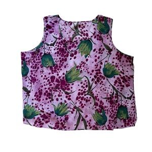 Purple Floral Women’s Lightweight Chiffon Summer‎ Tank Top Size 30W / 5X